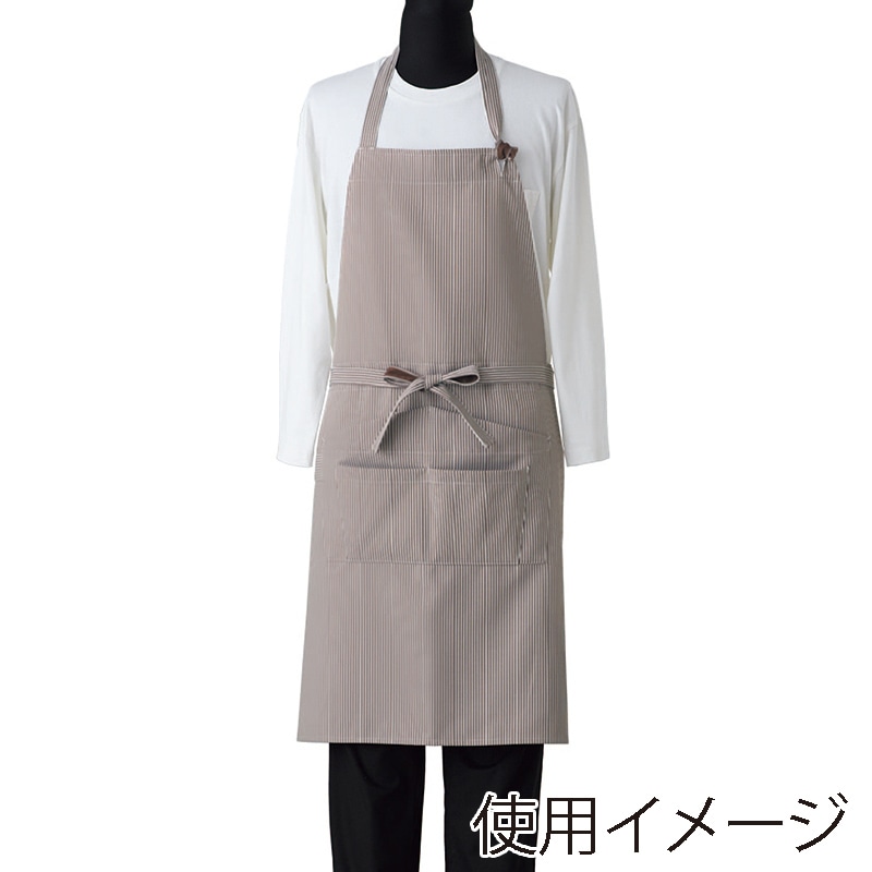 セブンユニフォーム 胸当エプロン　男女兼用 フリーサイズ　ブラウン×ホワイト CT2386-6　1枚（ご注文単位1枚）【直送品】