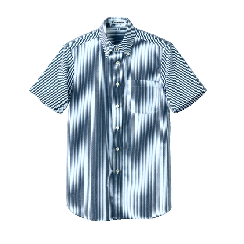 セブンユニフォーム ボタンダウンシャツ 男女兼用 半袖 3L ホワイト×サックス CH4461-7 1枚(ご注文単位1枚)【直送品】