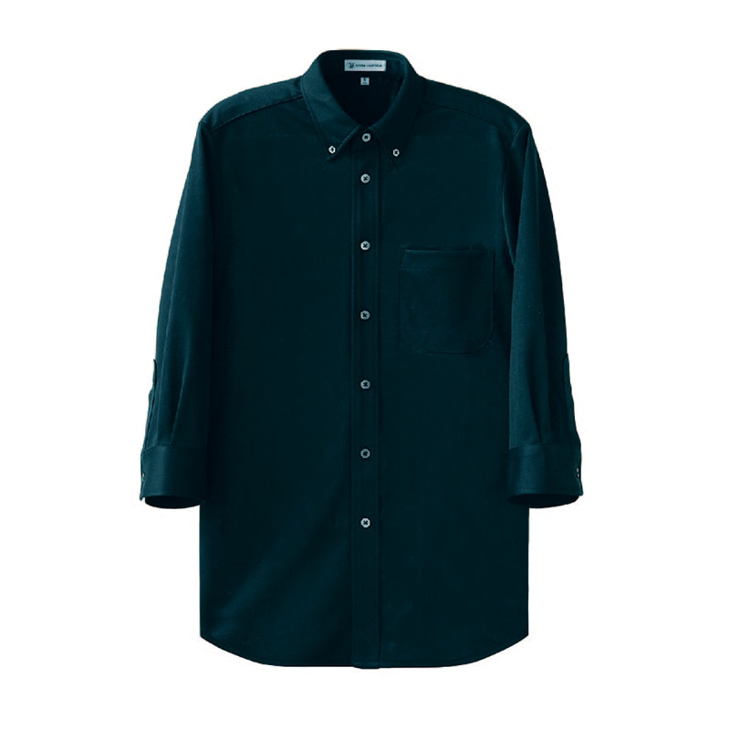 セブンユニフォーム 7分袖ボタンダウンニットシャツ　男女兼用 SS　ネイビー CH4496-1　1枚（ご注文単位1枚）【直送品】