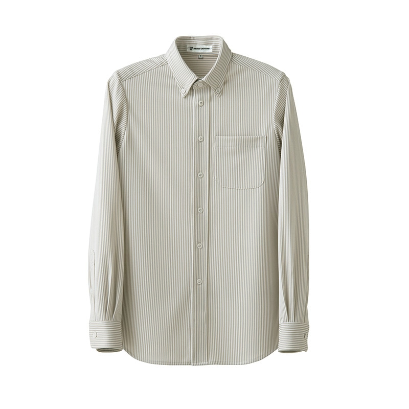 セブンユニフォーム ボタンダウンニットシャツ　男女兼用　長袖 L　ホワイト×ベージュ CH4497-7　1枚（ご注文単位1枚）【直送品】