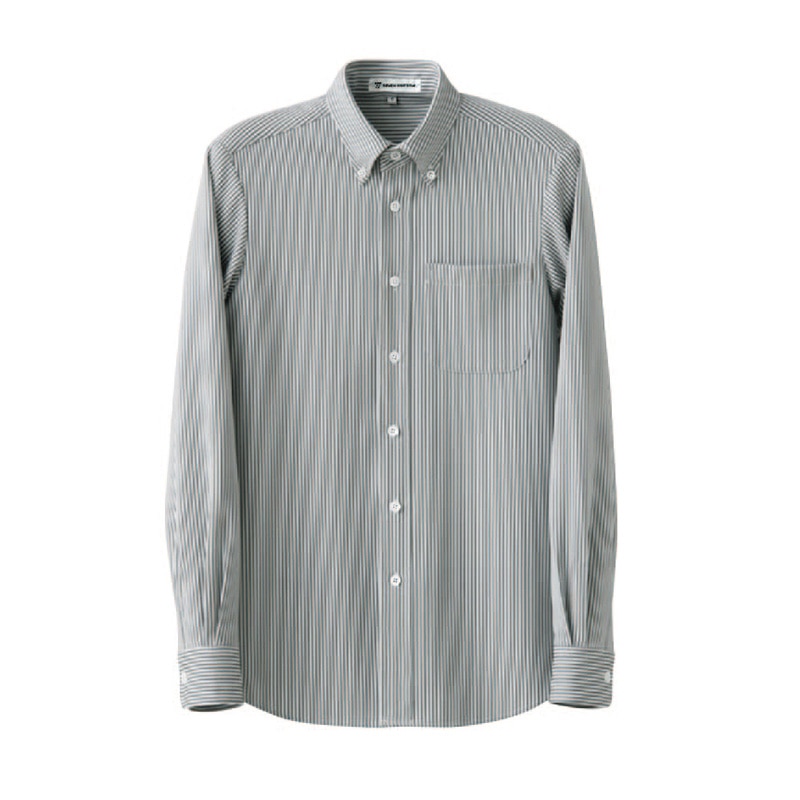 セブンユニフォーム ボタンダウンニットシャツ　男女兼用　長袖 S　ホワイト×グレー CH4497-8　1枚（ご注文単位1枚）【直送品】