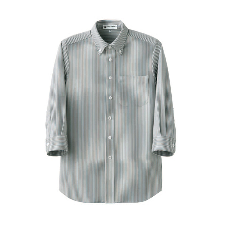 セブンユニフォーム 7分袖ボタンダウンニットシャツ 男女兼用 LL ホワイト×グレー CH4498-8 1枚(ご注文単位1枚)【直送品】