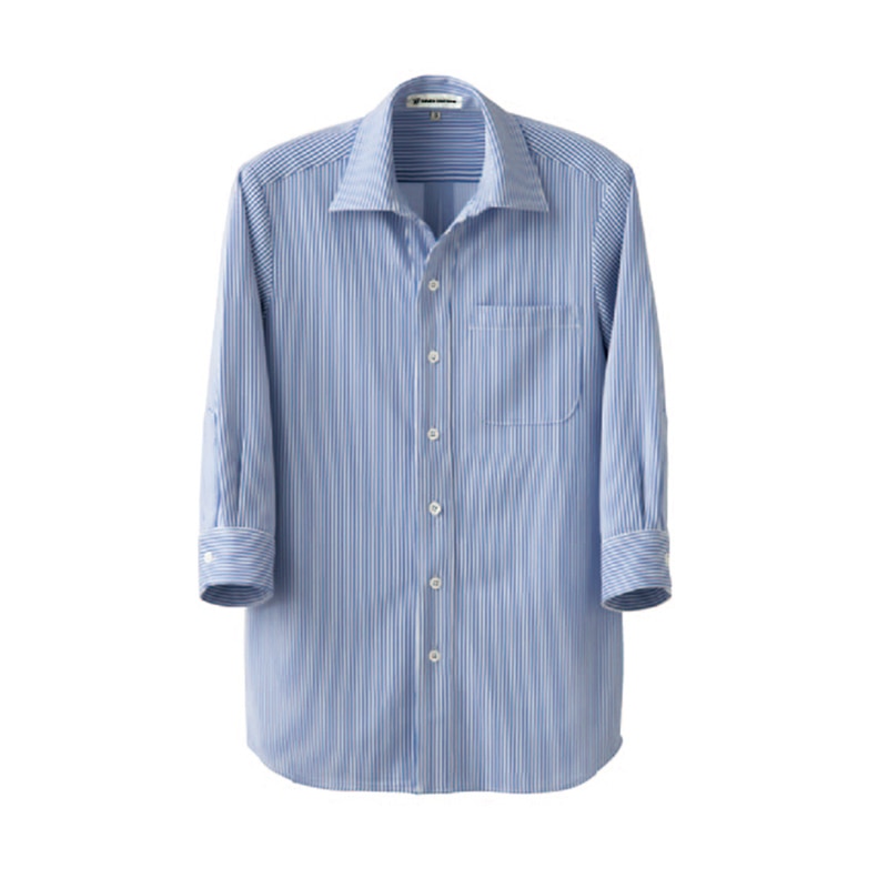 セブンユニフォーム 7分袖スキッパーニットシャツ 男女兼用 S ホワイト×ブルー CH4499-1 1枚(ご注文単位1枚)【直送品】