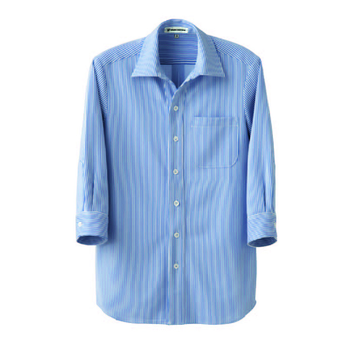 セブンユニフォーム 7分袖スキッパーニットシャツ　男女兼用 5L　ホワイト×ブルー CH4499-1　1枚（ご注文単位1枚）【直送品】