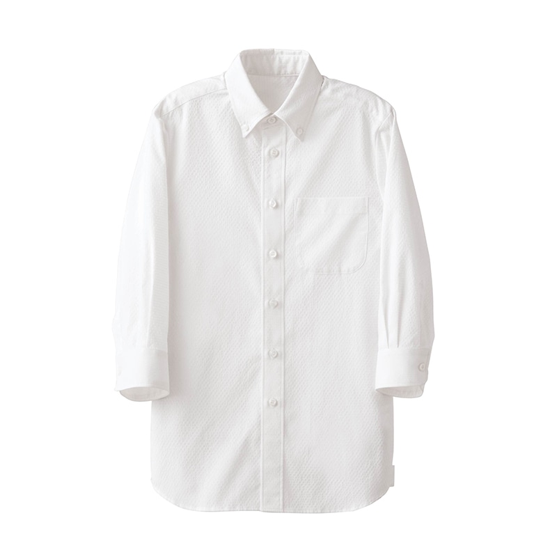 セブンユニフォーム 7分袖ボタンダウンシャツ　男女兼用 SS　ホワイト CH4464-0　1枚（ご注文単位1枚）【直送品】