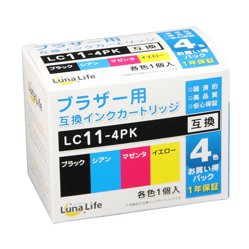 Mroom ブラザー用互換インクカートリッジ　ルナライフ 11　4本セット LN　BR11／4P 1個（ご注文単位1個）【直送品】