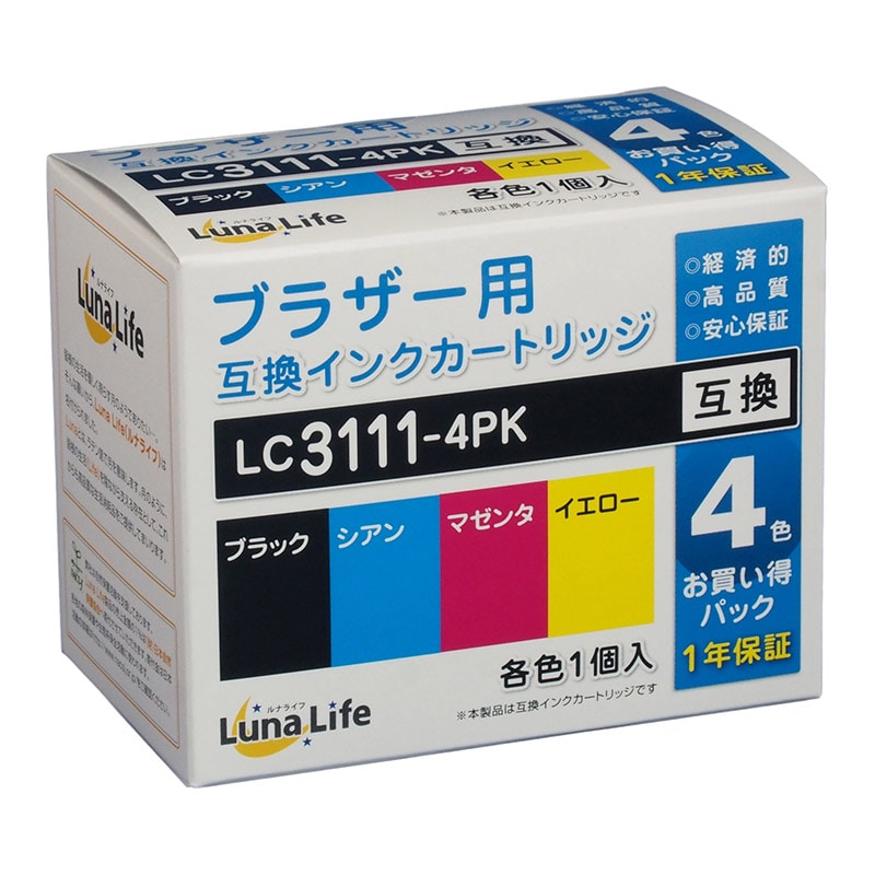 Mroom ブラザー用互換インクカートリッジ　ルナライフ 3111　4本セット LN　BR3111／4P 1個（ご注文単位1個）【直送品】