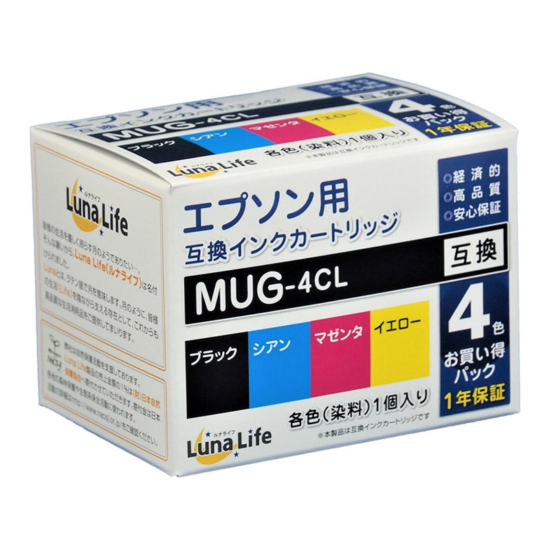 Mroom エプソン用互換インクカートリッジ　ルナライフ MUG　4本セット LN　EP　MUG／4P 1個（ご注文単位1個）【直送品】