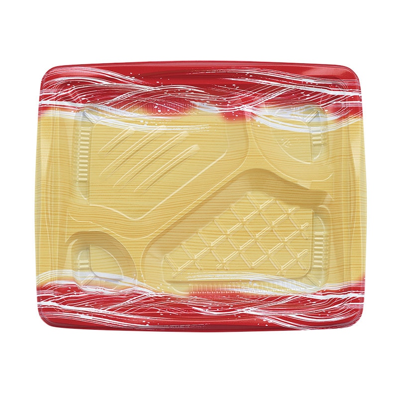 タカギ産業 弁当容器 夢彩ごぜん 本体 TSR-24-20-1 赤木目 50枚/袋(ご注文単位16袋)【直送品】