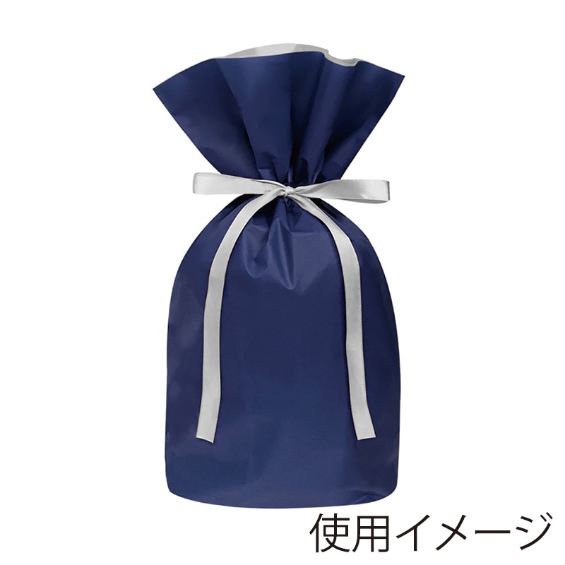 エスパック 梨地リボン付ギフト袋 M ネイビー 20枚/袋（ご注文単位1袋)【直送品】