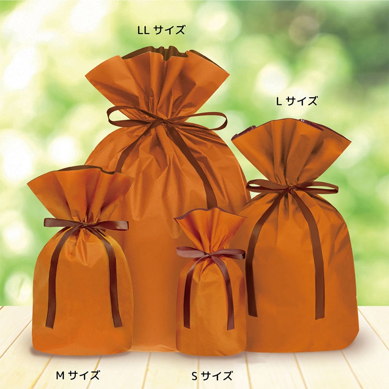 エスパック 梨地リボン付ギフト袋 S オレンジ 20枚/袋（ご注文単位1袋)【直送品】