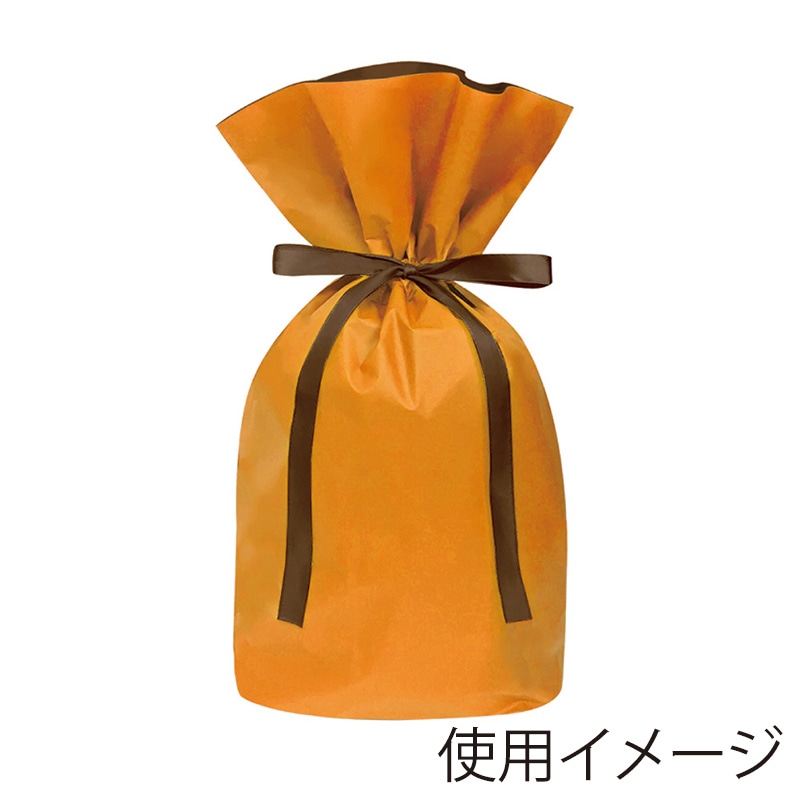 エスパック 梨地リボン付ギフト袋 M オレンジ 20枚/袋（ご注文単位1袋)【直送品】