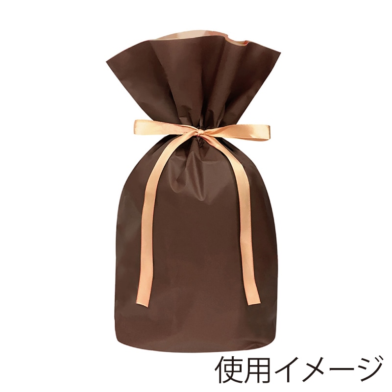 エスパック 梨地リボン付ギフト袋 M ブラウン 20枚/袋（ご注文単位1袋)【直送品】