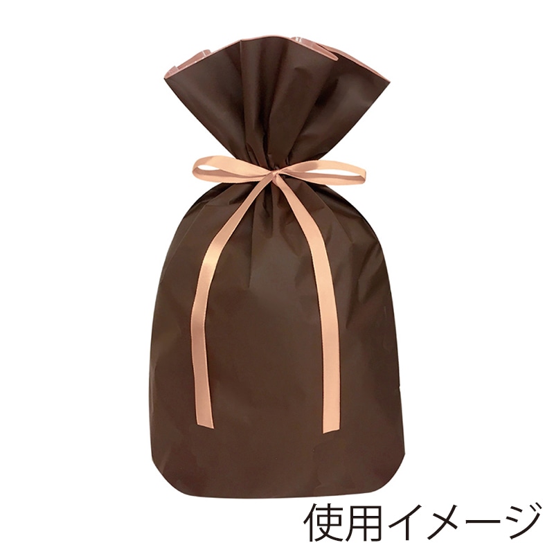 エスパック 梨地リボン付ギフト袋 L ブラウン 20枚/袋（ご注文単位1袋)【直送品】
