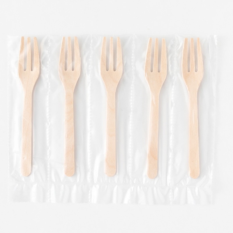 アサヒグリーン 木製フォーク　透明5連袋 100mm　100本入 10435000 100本/袋（ご注文単位100袋）【直送品】