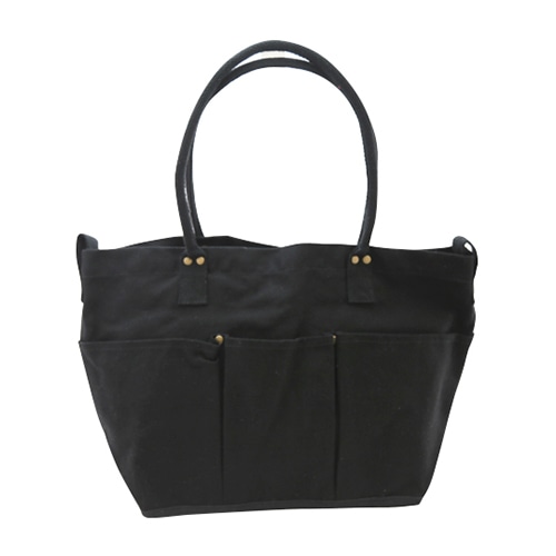 ジェイワークスプランニング キャンバストートバッグ 厚手 マルチポケット M ブラック JW010 1個（ご注文単位1個）【直送品】