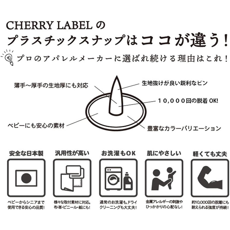 CHERRY LABEL SUN GRIP プラスチックスナップ 13mm 12組入 ライトイエロー SG-503 1袋（ご注文単位1袋）【直送品】