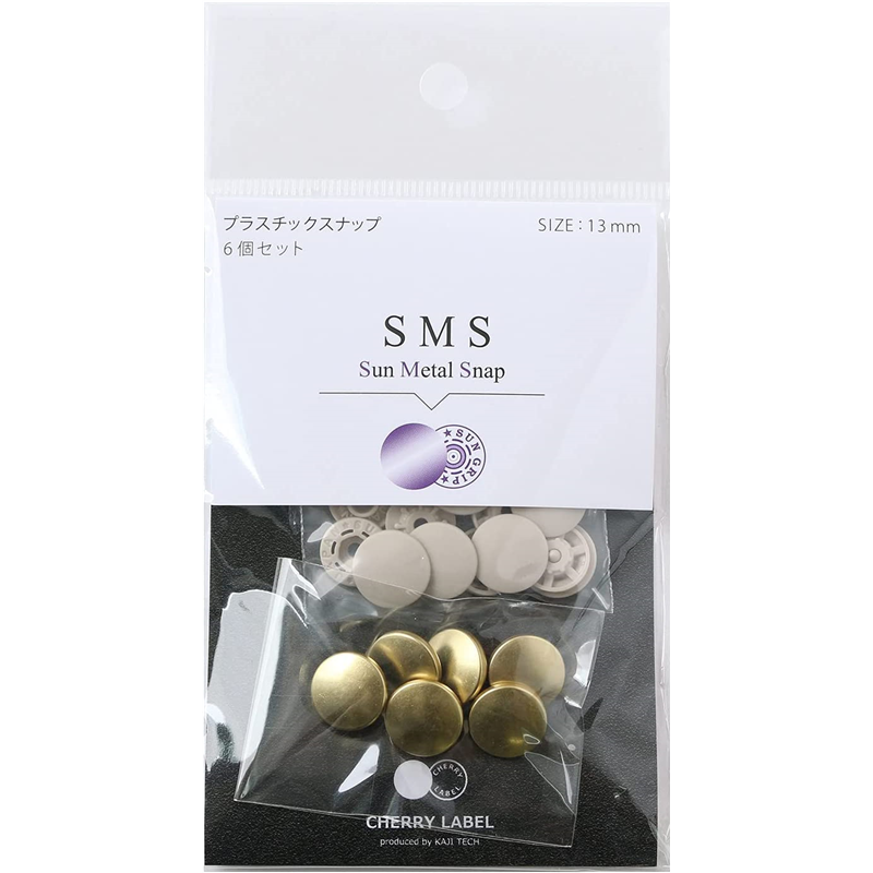 CHERRY LABEL SUN METAL SNAP メタル風スナップ 13mm 6組入 イエローゴールド SMS13-YG 1袋(ご注文単位1袋)【直送品】