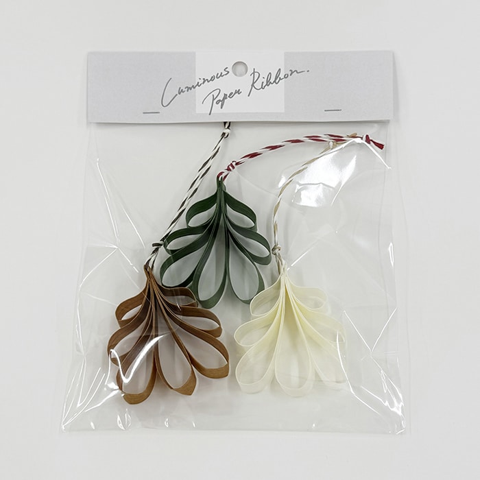 リボンワーク ルミナスペーパーリボン ツリー 3個入 シナモン／フォレスト／ミルク 1袋（ご注文単位1袋）【直送品】