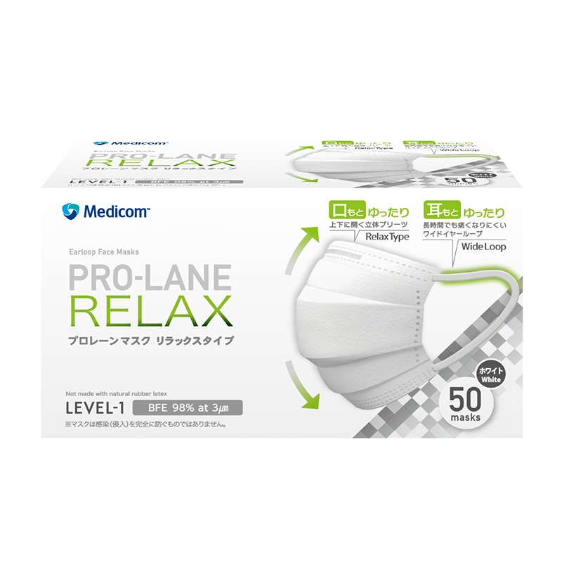 メディコムジャパン プロレーンマスク リラックス レギュラー ホワイト PLEJMA2714 50枚/箱(ご注文単位40箱)【直送品】