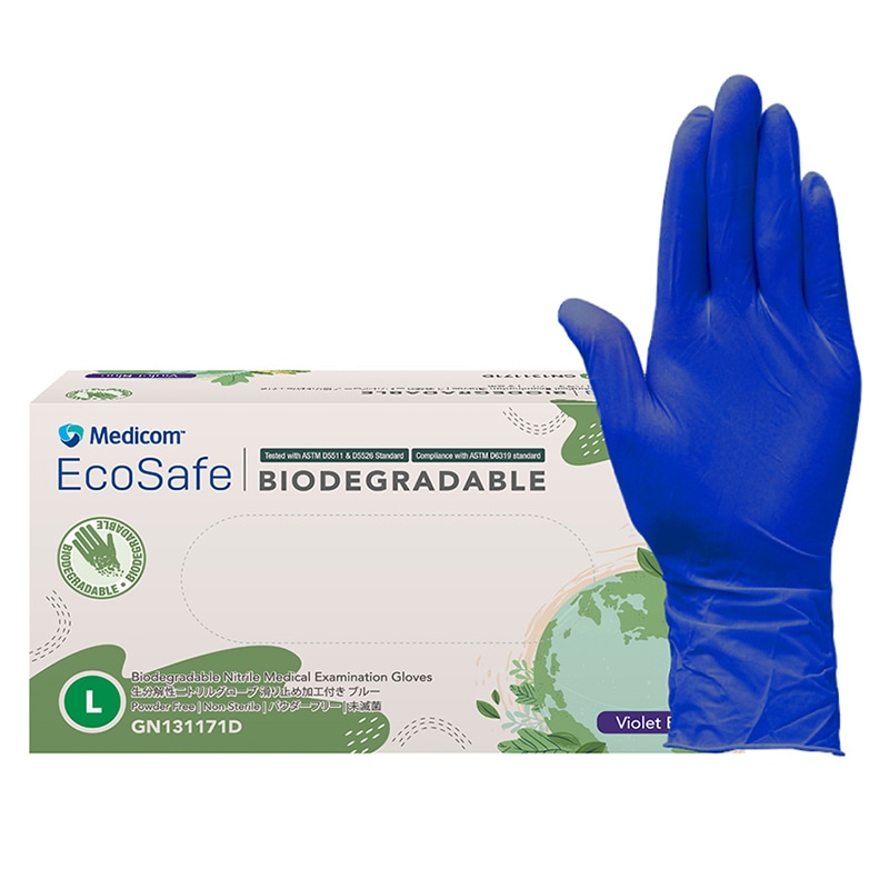 メディコムジャパン ニトリルグローブ エコセーフ 生分解性 L ブルー GN131171D 100枚/箱（ご注文単位10箱）【直送品】
