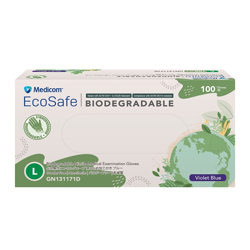 メディコムジャパン ニトリルグローブ エコセーフ 生分解性 L ブルー GN131171D 100枚/箱(ご注文単位10箱)【直送品】