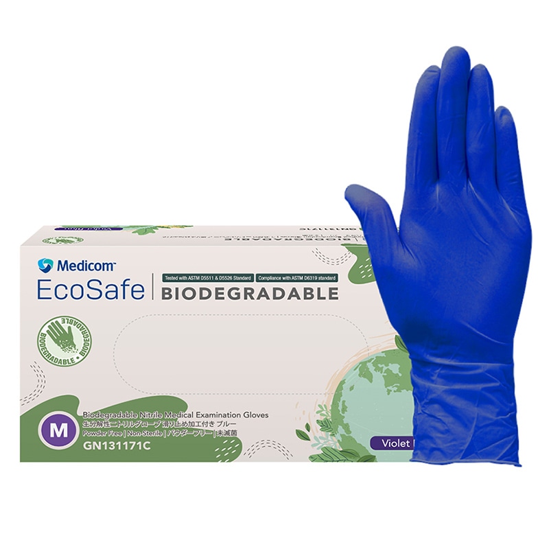 メディコムジャパン ニトリルグローブ エコセーフ 生分解性 M ブルー GN131171C 100枚/箱（ご注文単位10箱）【直送品】