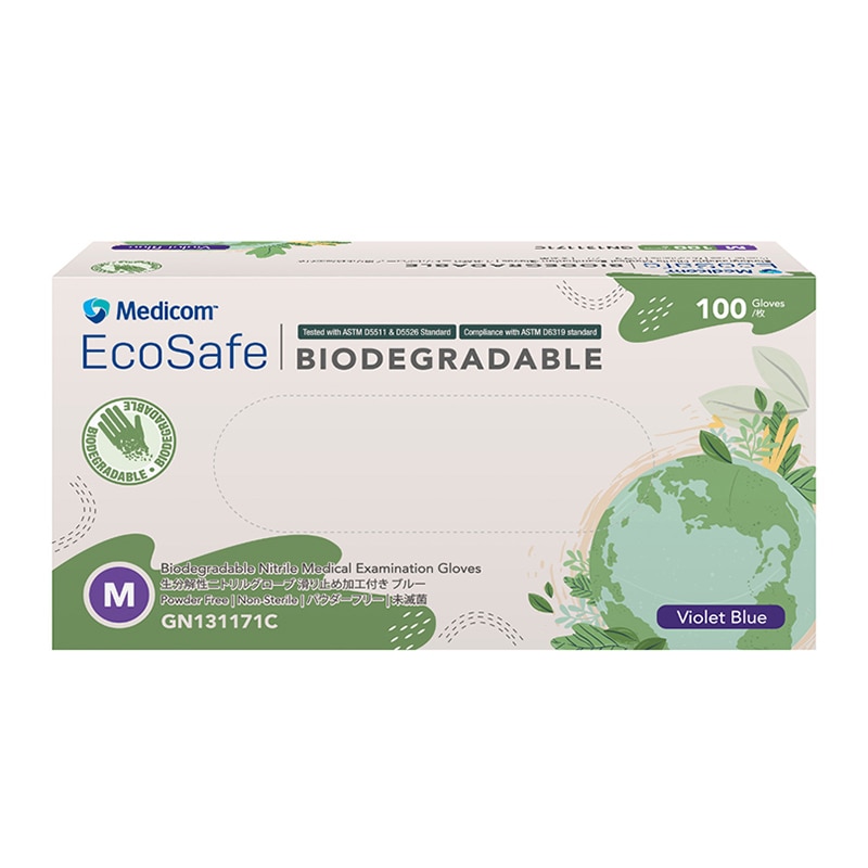 メディコムジャパン ニトリルグローブ エコセーフ 生分解性 M ブルー GN131171C 100枚/箱(ご注文単位10箱)【直送品】