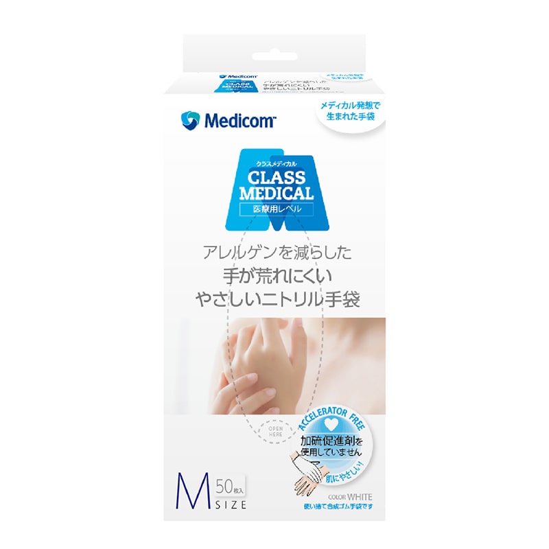 メディコムジャパン クラスメテ゛ィカル やさしいニトリル手袋 M 50枚入 JN131134C 1枚/箱（ご注文単位20箱）【直送品】