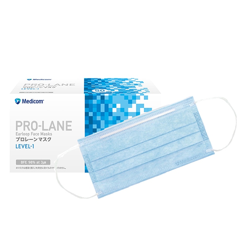 メディコムジャパン プロレーンマスク レギュラー ブルー PLE0002715 50枚/箱（ご注文単位40箱）【直送品】