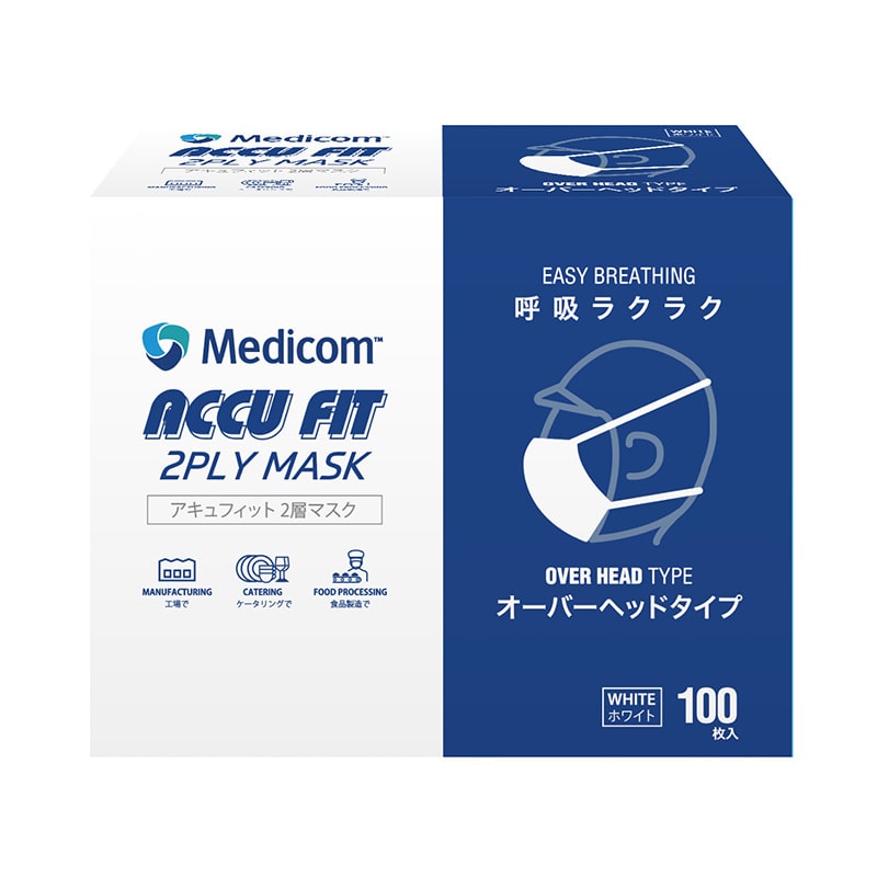 メディコムジャパン アキュフィット 2層マスク オーバーヘッドタイプ レギュラー ホワイト ACF002400W 100枚/箱（ご注文単位20箱）【直送品】