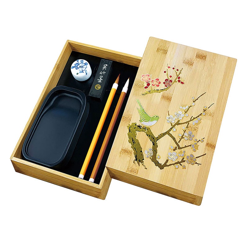 呉竹 硯箱セット 竹製 梅に鶯蒔絵 KB717-901 1個(ご注文単位1個)【直送品】