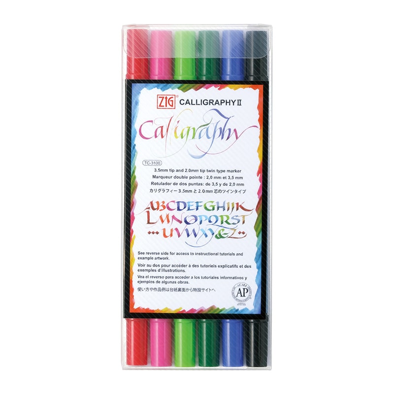 呉竹 水性マーカー　ZIG　カリグラフィー2 6色セット TC-3100／6V 1個（ご注文単位10個）【直送品】