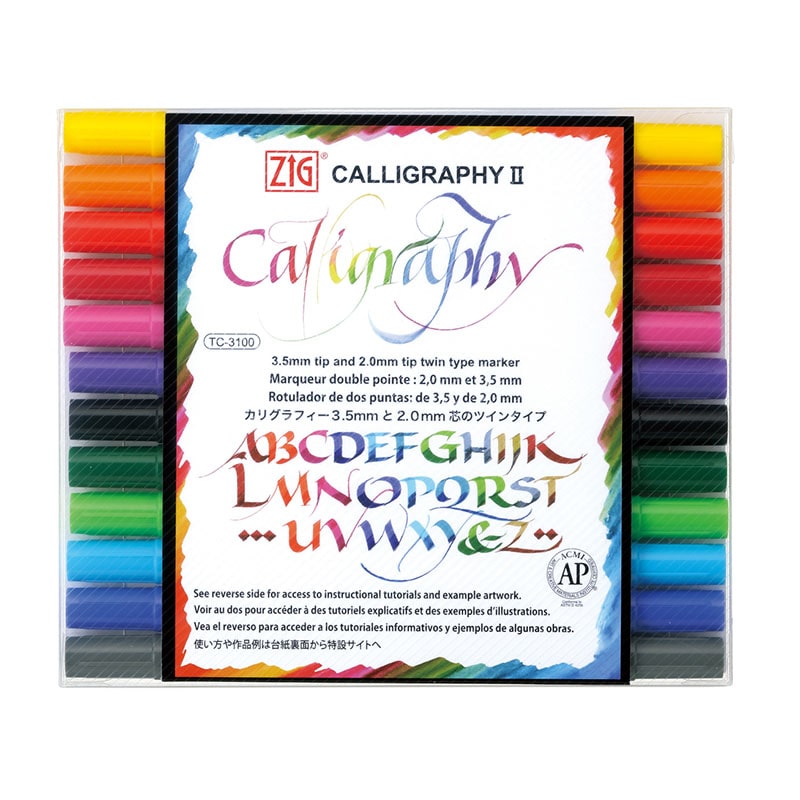 呉竹 水性マーカー　ZIG　カリグラフィー2 12色セット TC-3100／12V 1個（ご注文単位5個）【直送品】