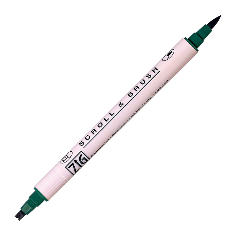 呉竹 水性マーカー　ZIG　メモリーシステム スクロール＆ブラッシュ　ハンターグリーン MS-5000-401 1本（ご注文単位6本）【直送品】