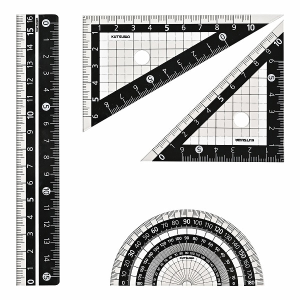 クツワ ブラック定規セット KB035 1個(ご注文単位5個)【直送品】
