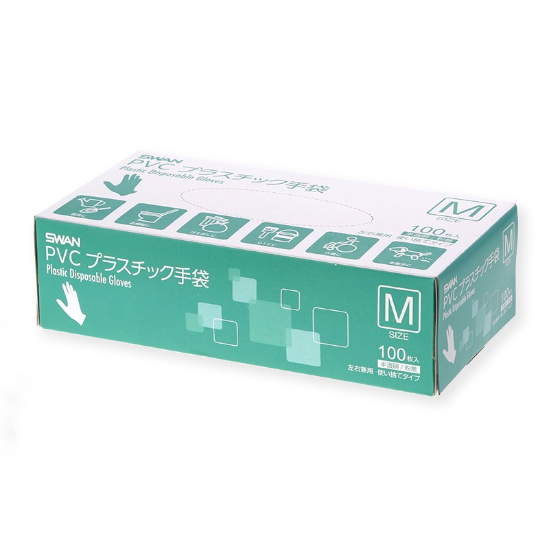 SWAN PVCグローブ プラスチック手袋 M 半透明 粉なし 100枚/個
