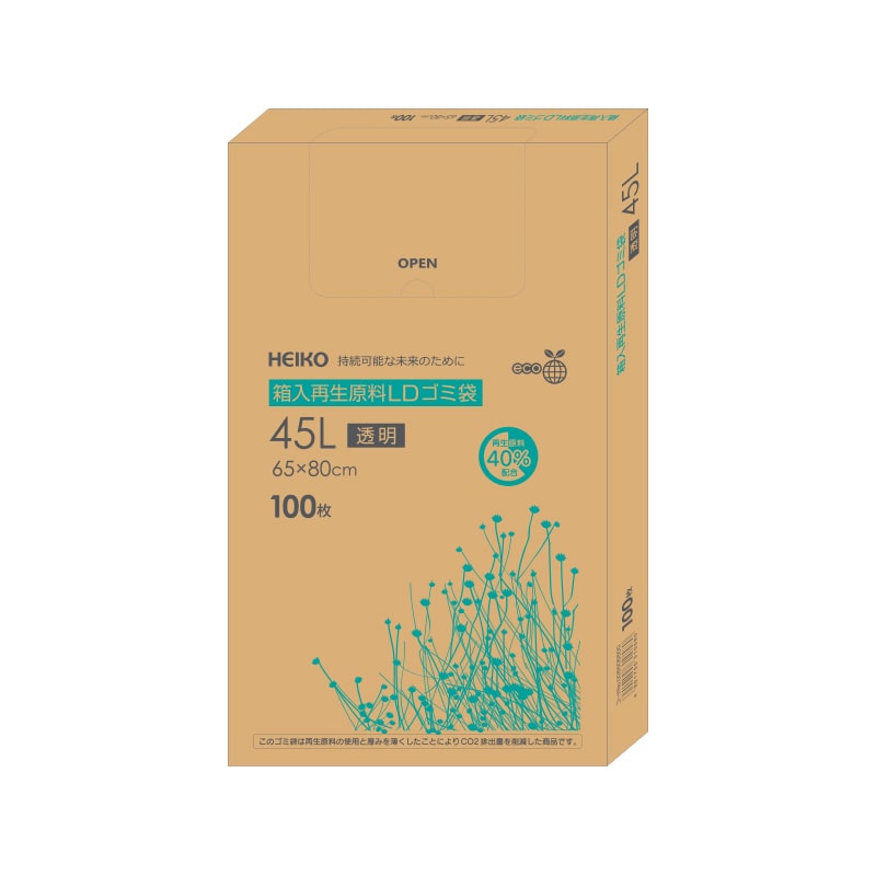 HEIKO 箱入再生原料LDゴミ袋 45L 透明 100枚/箱