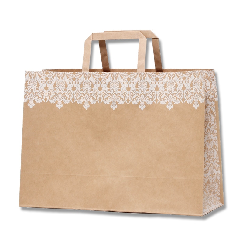 HEIKO 紙袋 Hフラットチャームバッグ 340-1(平手) ダマスクWH 50枚/袋