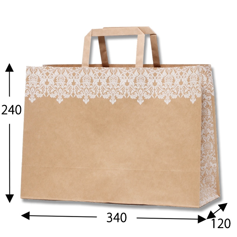 HEIKO 紙袋 Hフラットチャームバッグ 340-1(平手) ダマスクWH 50枚/袋