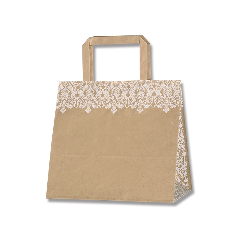 HEIKO 紙袋 Hフラットチャームバッグ 220-1(平手) ダマスク ホワイト 50枚/袋