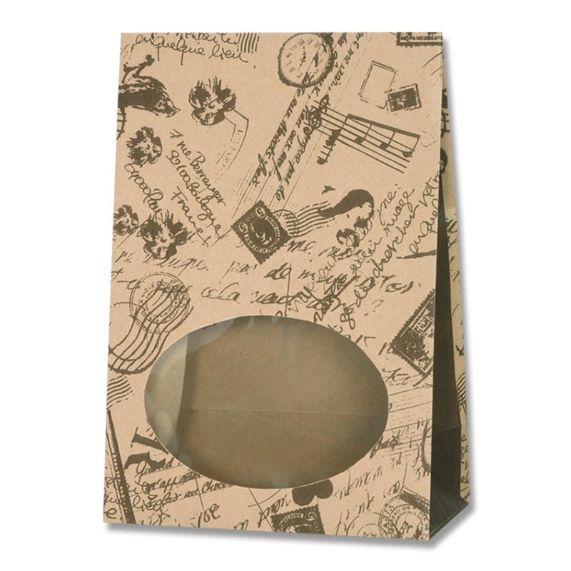 HEIKO 紙袋 窓付袋(内側ラミネート) S1F コラージュブラウン 50枚/袋