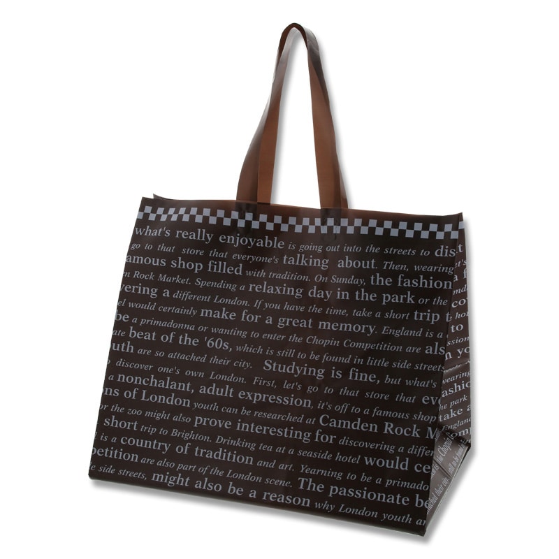 HEIKO 手提げポリ袋 ポリチャームバッグ WL チェッカー ブラウン 表記入り 20枚/袋