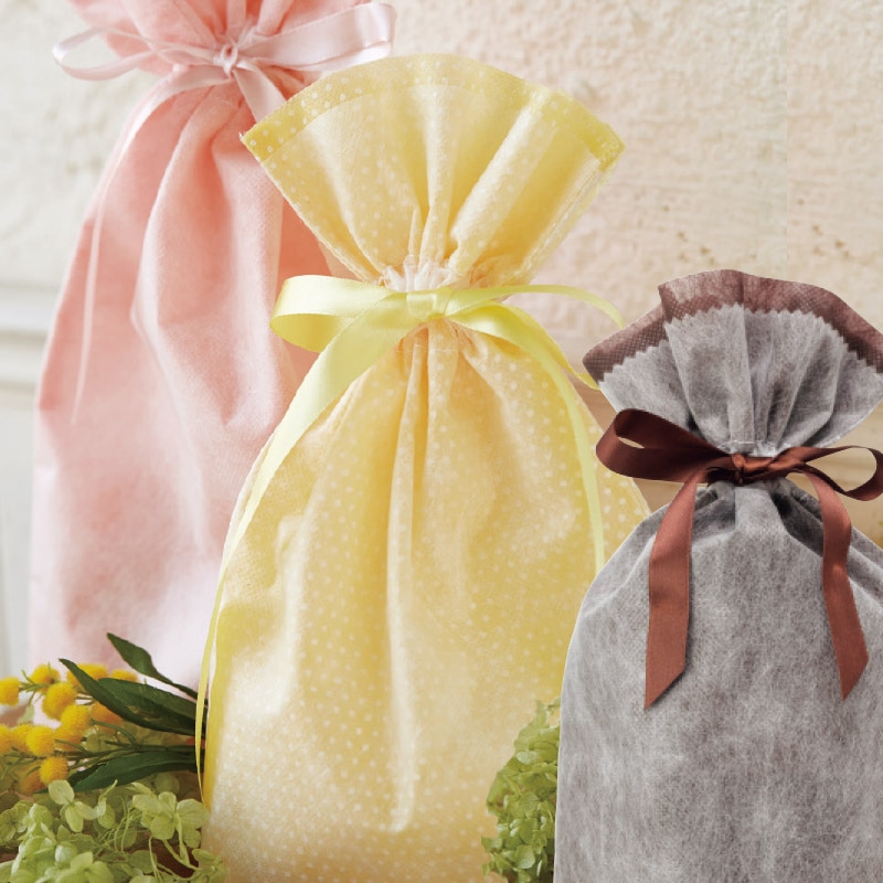 HEIKO 不織布巾着袋 Fバッグ Wシャンテタイプ M 無地 ブラウン 10枚/袋