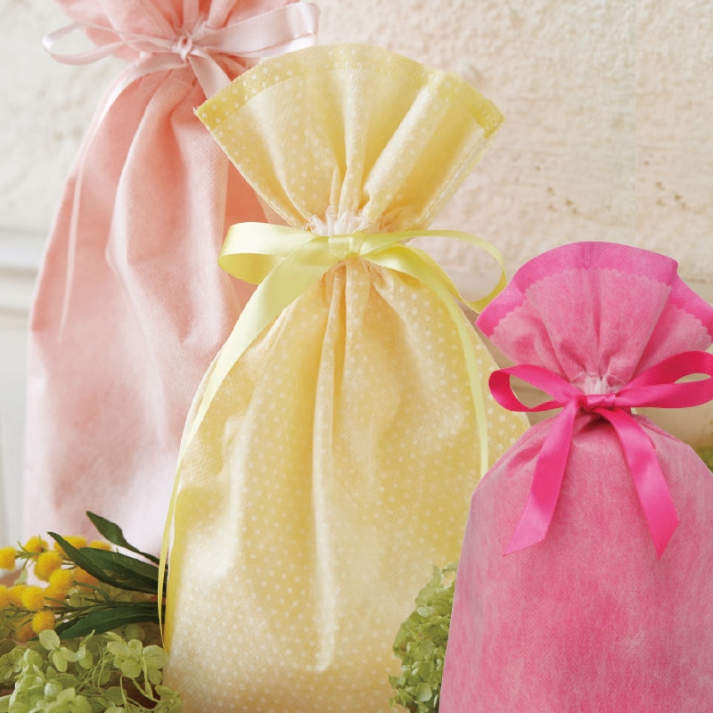 HEIKO 不織布巾着袋 Fバッグ Wシャンテタイプ L 無地 ピンク 10枚/袋