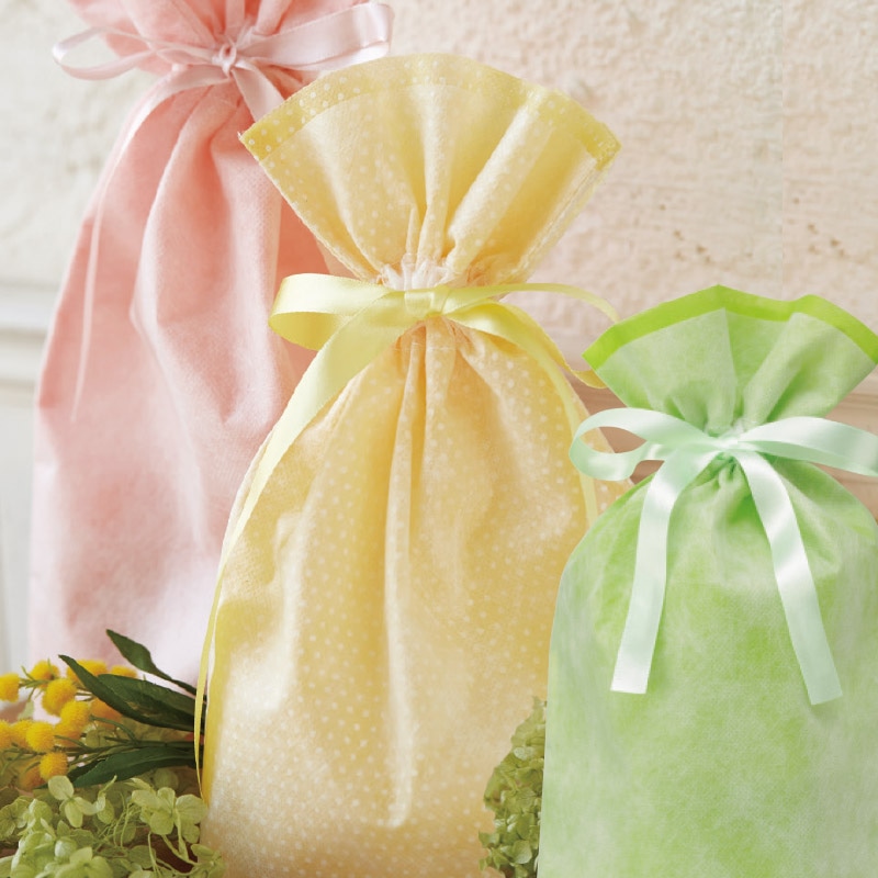 不織布巾着袋 Fバッグ Wシャンテタイプ S ライトグリーン 10枚/袋