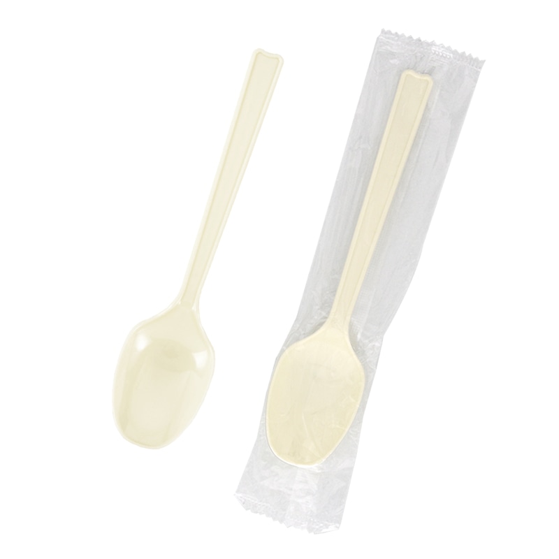 HEIKO プラスチックスプーン 16cm 個包装 アイボリー 100本/袋