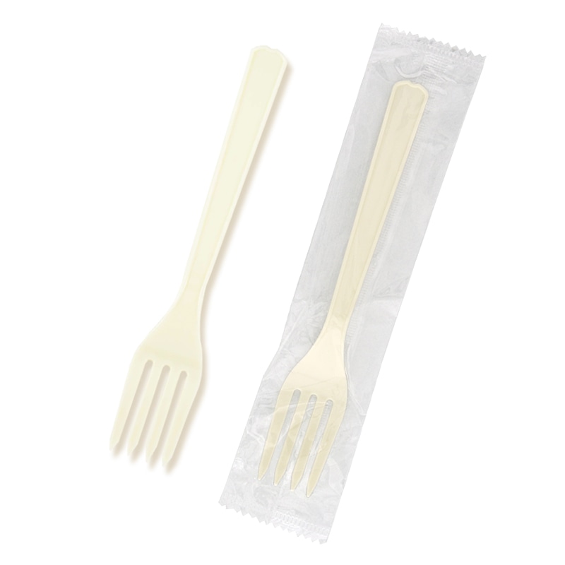 HEIKO プラスチックフォーク 16cm 個包装 アイボリー 100本/袋