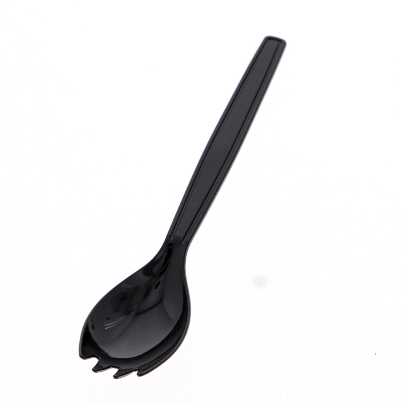 HEIKO プラスチックフォークスプーン 16cm 個包装 黒 100本/袋