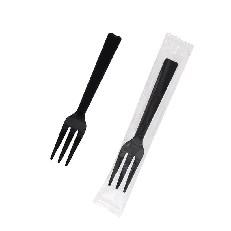 HEIKO プラスチックフォーク 12cm 個包装 黒 100本/袋